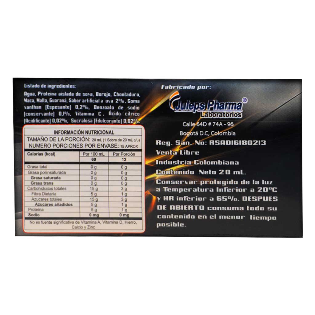 SXOL con Guaraná, Borojó, Chontaduro, Maca y Malta