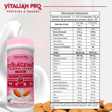 Colágeno de fresa con leche de Almendras 900 G